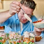 Jamie Oliver Instagram – Some of you lovely lot might know this as a 70s dinner party staple but now it’s just as welcome at your picnic !! It is of course…..the might prawn cocktail !!! Layers of succulent prawns with lashings of cocktail sauce, avocado, tomatoes and all topped off with crispy pancetta crumbs, this really is a thing of beauty! Hit the link in my bio for the recipe x x

#prawncocktail #weekendvibes #summer