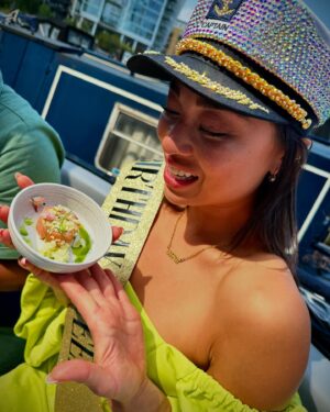 Janette Manrara Instagram - What a birthday surprise for @katyajones we had! It was honestly incredible! She had no idea and everything went to plan and there was so much love in our group! We stayed onboard the “Lulubelle” boat which was perfect w/ the weather we had! Then had some exquisite food prepared and served for us by my friend Alex and his fiancé Alice at @norfolksedge! Such a brilliant idea for hosting dinner party’s, or in our case a feast of canapés for a birthday lunch! And the cake of dreams, Katya’s personal favourite, Biscoff Cheesecake from our dear friend @eric_lanlard! We ended the day at the gorgeous rooftop bar in @thenedlondon; personally one of my favourite rooftop bars in London! Thanks @justjackjeff for looking after us! Also, that Captain’s Hat…. Stoned by hand by @nadiyabychkova mother! Incredible! 

The day could not have gone better, and Katya could not have been happier! It was an amazing day, celebrating an amazing girl 🤍

#birthday #surprise #boatparty #norfolkcatering #gifted
