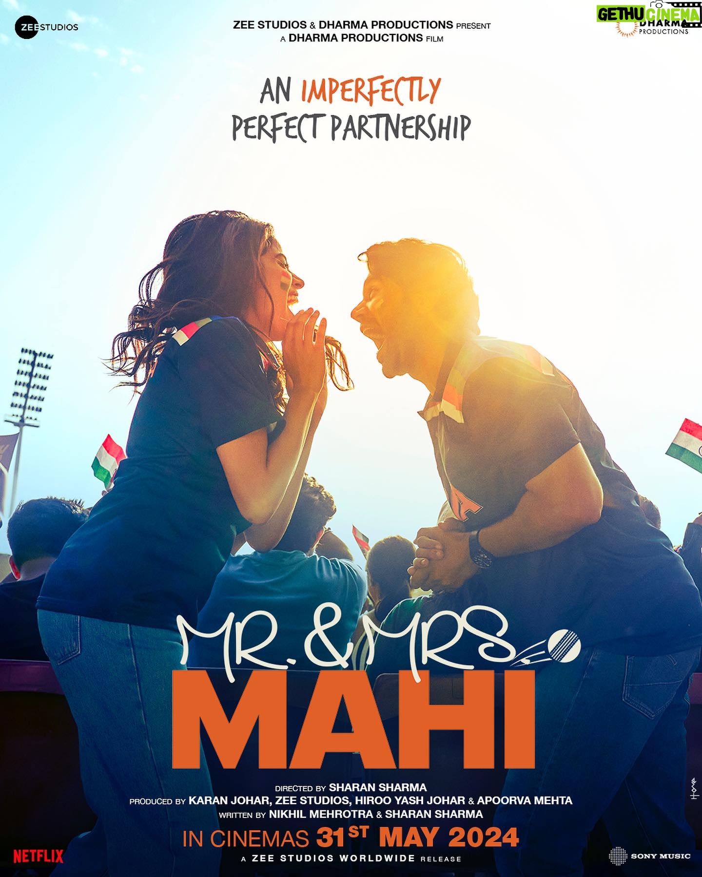 Janhvi Kapoor Instagram - Miliye Mr aur Mrs Mahi se, inke liye life is cricket aur cricket is life 🏏💘 cricket se badh ke, Mr Mahi only loves his dear wife ❤️ #MrAndMrsMahi in cinemas on 31st May, 2024. @karanjohar @apoorva1972 @rajkummar_rao @sharanssharma @mehrotranikhil @somenmishra @dharmamovies @zeestudiosofficial @sonymusicindia