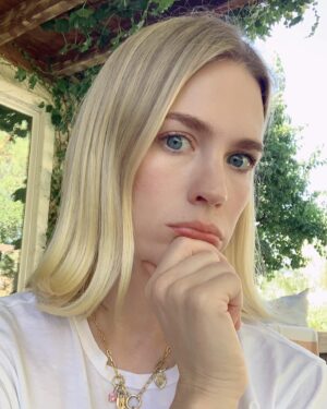January Jones Instagram - Stupid selfie but seriously pondering if I should stop using so many serums/avoiding the sun and just get #paulrudd to donate me his blood 🧛🏻‍♀️