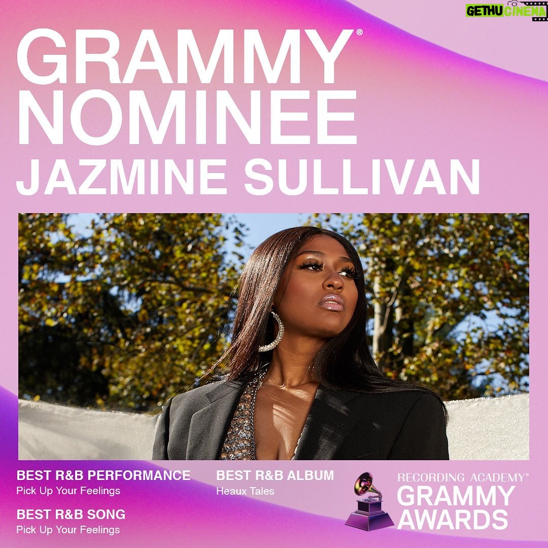 Jazmine Sullivan Instagram - Honored. Thank you to the @recordingacademy and congrats to all the nominees 🙏🏾 K Byeeeeee