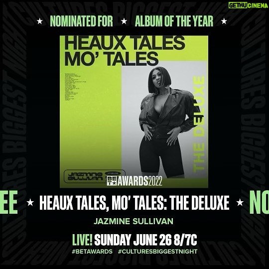 Jazmine Sullivan Instagram - Thank you @betawards and congrats to all the other amazing nominees! 🖤