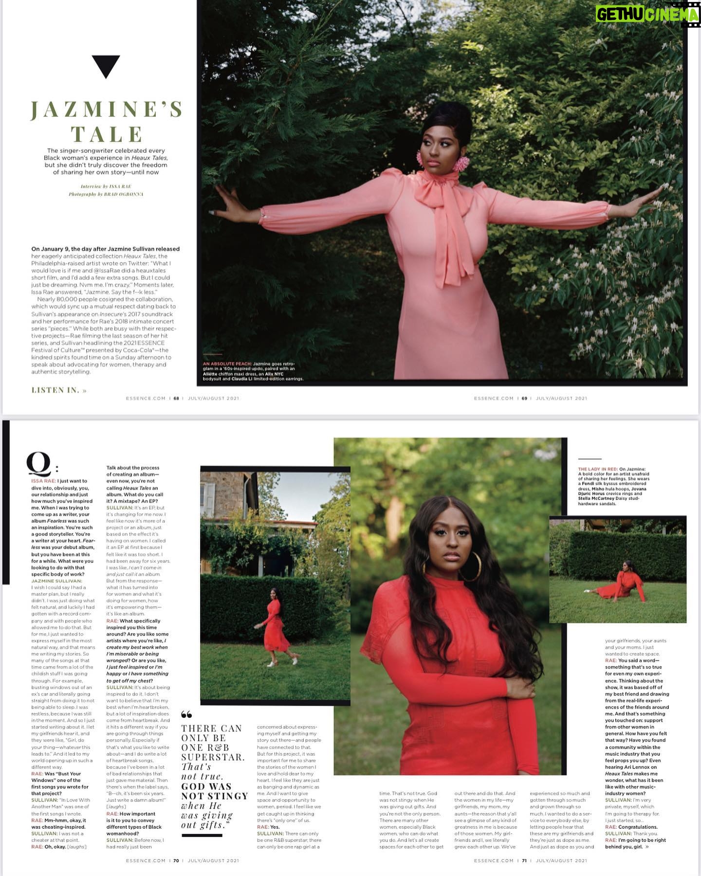 Jazmine Sullivan Instagram - I’m so grateful. This has been such a beautiful year. I’m just tryna make my momma proud! Thank you to the team that brought this together! And @issarae for the interview 💚 *Photographer://Brad Ogbonna @bradogbonna *Stylist://Joiee Thorpe @the_joiee *Hair://Yours Truly @dhairiusnyc @factorydowntown *Makeup://Marita Salmon @beautemua *Manicurist://Sunshine Outing @pipbuzz A special thank you to the amazing team at @essence for all your support and love! Deputy Editor:// @corimurray Creative Director:// @nialawrence_nyc Producer:// @michelebphoto Video:// @jazzolina