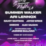 Jazmine Sullivan Instagram - Excited to stop by my girl @summerwalker ‘s Hot Summer Nights party and reunite with @arilennox June 24th. Tickets on sale this Friday at 10am PST at Ticketmaster.com. Can’t believe y’all really have me outside. 🤣