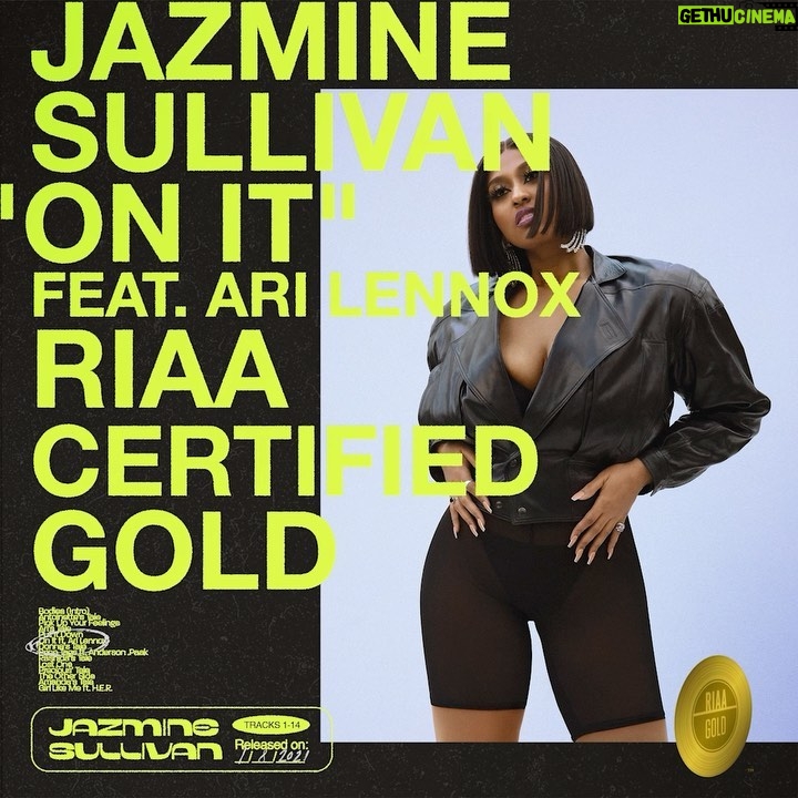 Jazmine Sullivan Instagram - Thank you all for making “On It” Certified Gold. Y’all nasty 🤣 @arilennox love you 🖤. K. Byeeee