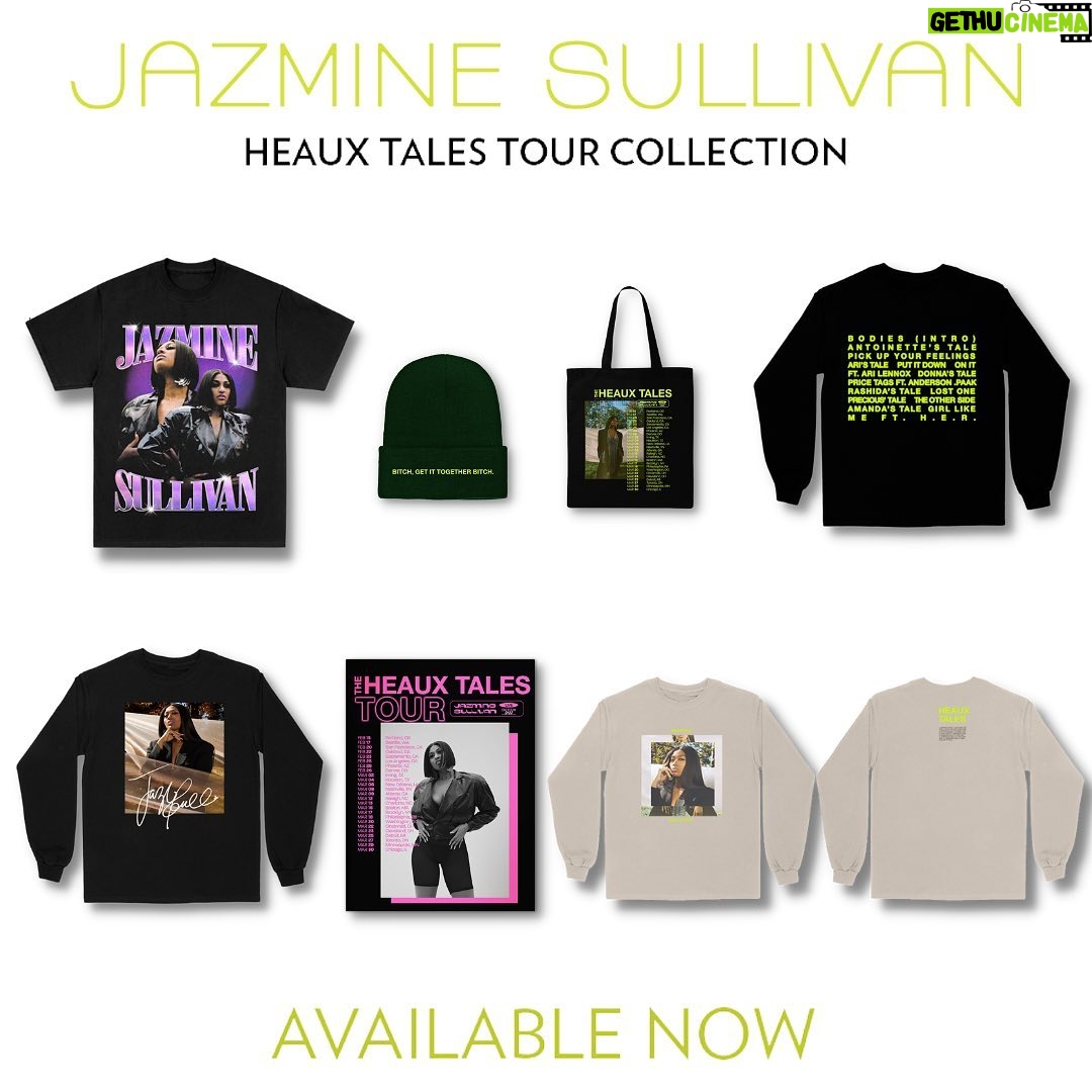 Jazmine Sullivan Instagram - Hey y’all. Merch from the Heaux Tales Tour is available! Limited quantities available. Link in bio 🖤