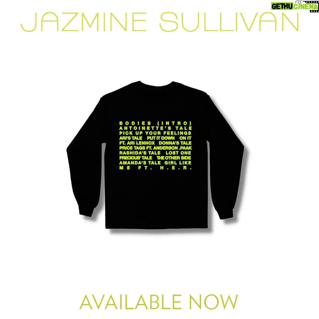 Jazmine Sullivan Instagram - Hey y’all. Merch from the Heaux Tales Tour is available! Limited quantities available. Link in bio 🖤