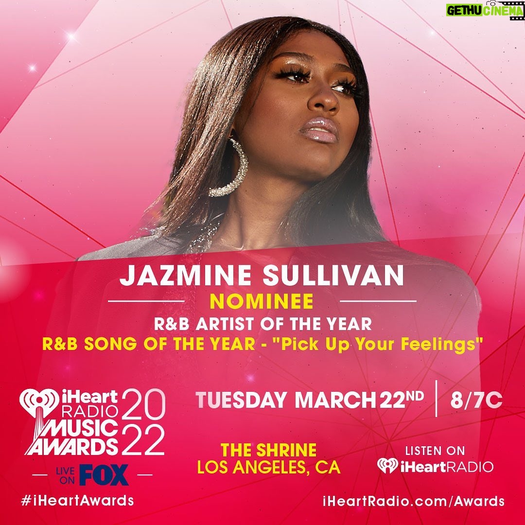 Jazmine Sullivan Instagram - Thank you @iheartradio and congrats to all the other nominees 🖤