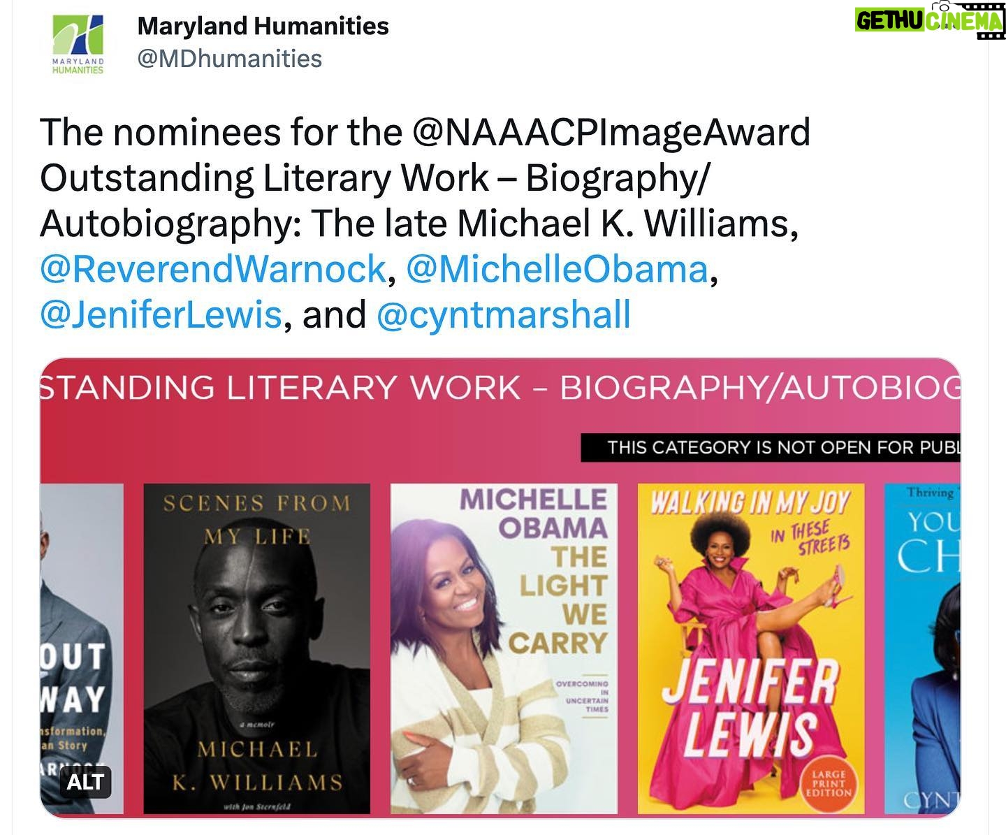 Jenifer Lewis Instagram - Extremely proud of this nomination. Thanks to all of y’all!!! @naacp @mdhumanities