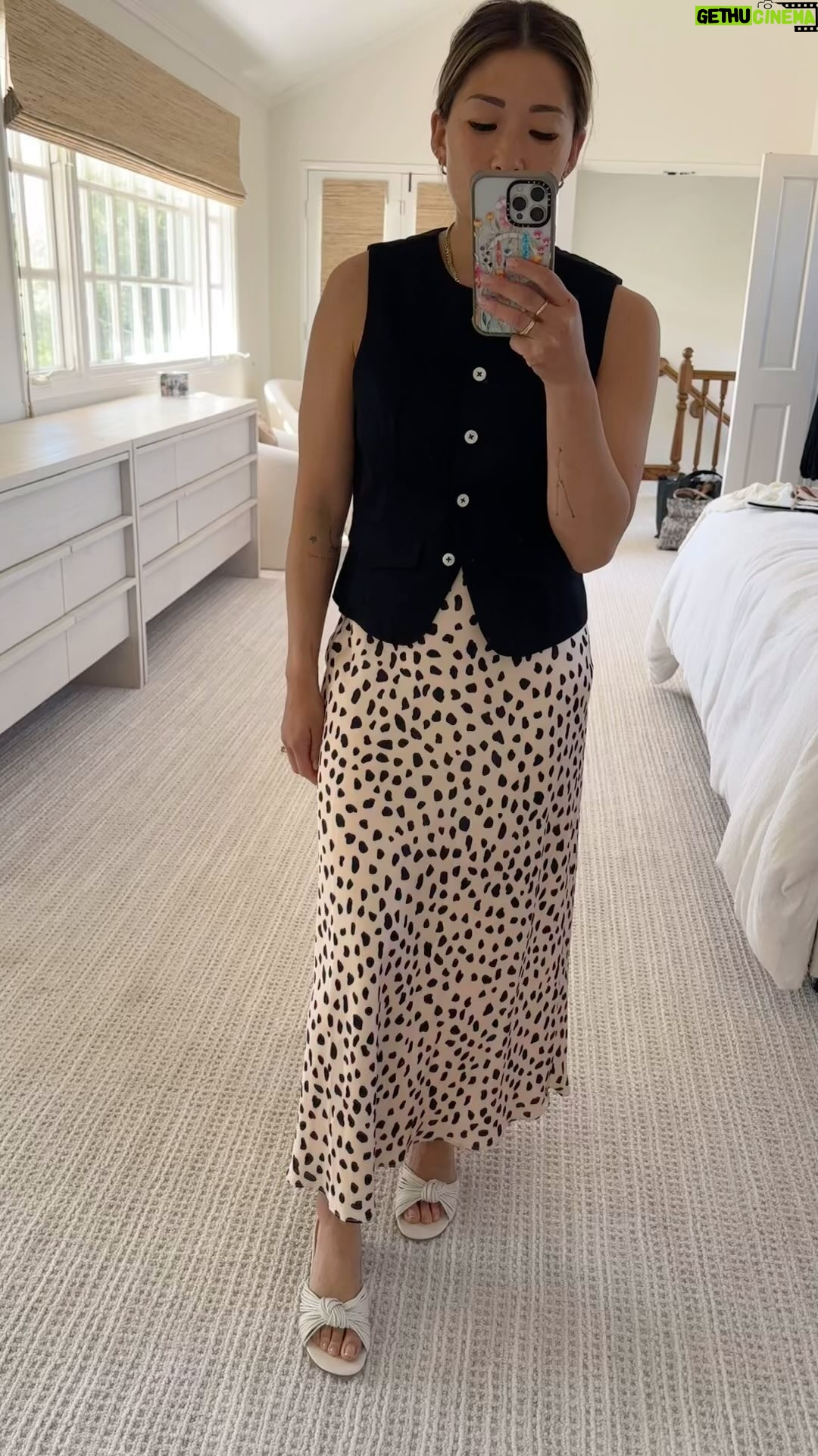 Jenna Ushkowitz Instagram - Help me pick my Birthday dinner outfit! Look 1: @loversfriendsla vest / Lovers and Friends skirt / @houseofharlow1960 shoes Look 2: @loversfriendsla vest / @abercrombie shorts / Look 3: @loversfriendsla sweater / @abercrombie shorts Look 4: @loversfriendsla sweater / @showmeyourmumu dress #revolve