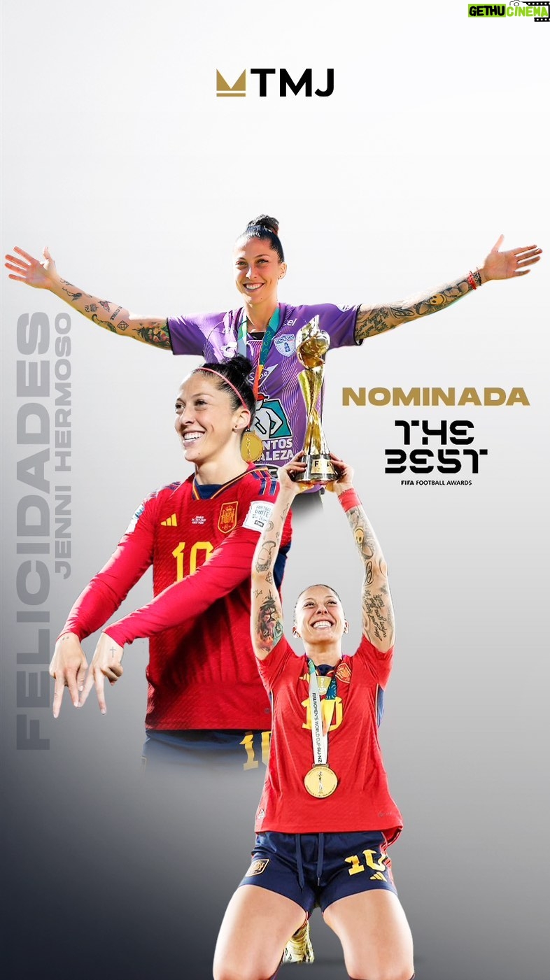 Jennifer Hermoso - 12.5K Likes - Un monumental e histórico reconocimiento para una Campeona del Mundo 💛
En TMJ no podemos dejar de estar orgullosos de nuestra @jennihermoso , quien ha sido NOMINADA a los Premios #TheBest de la @fifa 😍
Jenni: eres un orgullo para todos 😍
La historia continúa escribiéndose ✍️