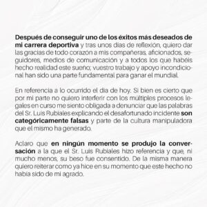 Jennifer Hermoso Instagram - Comunicado Oficial. Agosto 25, 2023. @jennihermoso