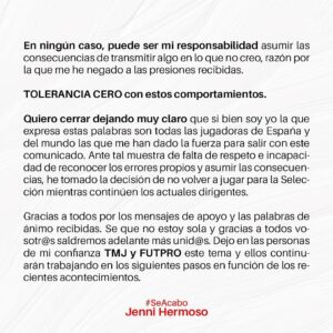 Jennifer Hermoso Instagram - Comunicado Oficial. Agosto 25, 2023. @jennihermoso
