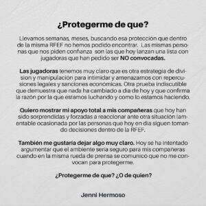 Jennifer Hermoso Instagram - Comunicado en relación a los últimos acontecimientos del día de hoy // Official Statement regarding today's latest events (Swipe for English) 

#SeAcabo