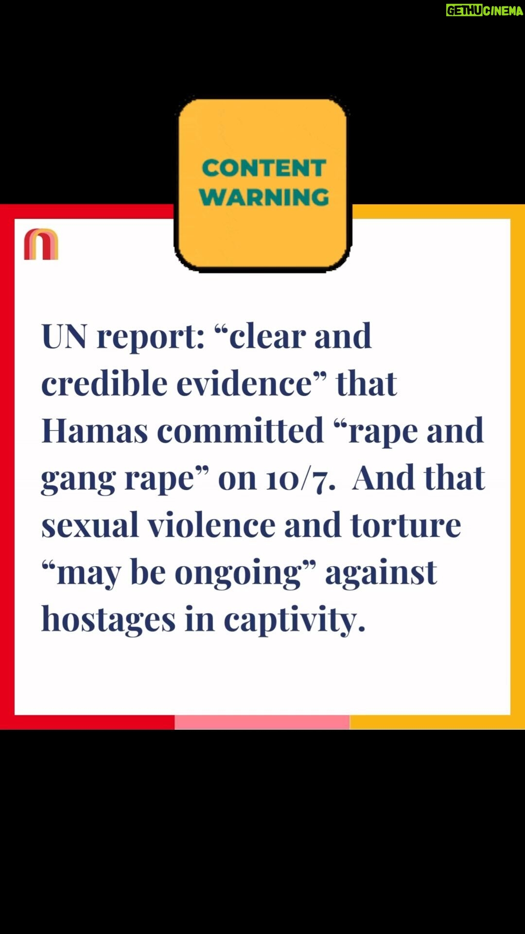 Jessica Yellin Instagram - WARNING: Contains discussion of sexual violence and torture. Before I share this reporting I want to say — nothing in my career compares to the cruel dehumanizing comments I receive whenever I report about the massacre and rapes of Israelis on 10/7 or about the the suffering of hostages in Hamas captivity. So to those who wish to deny the reality of what they suffered: one can object to the war or want peace....without dehumanizing Israelis or denying their experience. If you do that here I will restrict you as a commenter and if it continues I will shut off comments. Without compassion there will never be peace. ***** Five months after the 10/7 massacre, the UN released a report detailing evidence Hamas committed sexual violence against Israeli women and girls on 10/7. Investigators “reviewed over 5,000 photos, around 50 hours and several audio files of footage of the attacks” and conducted “confidential interviews with survivors and witnesses” of the 10/7 attack. After reviewing all the evidence they found “clear and credible evidence” of “rape and gang rape” occurring in at least 4 sites: the Nova Music Festival, the road leading away from the festival, and at least 2 kibbutzim. The U.N. Special Representative for Sexual Violence in Conflict wrote this report, which also described how “several fully naked or partially naked bodies from the waist down were recovered – mostly women – with hands tied and shot multiple times, often in the head” and “several bodies were found with genital injuries.” The report notes that the inquiry was complicated by some factors including “the high number of bodies with destructive burn damage, which made the identification of potential crimes of sexual violence impossible.” The UN called for further investigation into these crimes. The report also found “clear and convincing information that sexual violence, including rape, sexualized torture, and cruel, inhuman and degrading treatment occurred against some women and children during their time in captivity and has reasonable grounds to believe that this violence may be ongoing.”