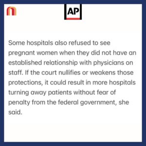 Jessica Yellin Instagram - AP REPORT: HOSPITALS DENY EMERGENCY CARE TO PREGNANT WOMEN IN CRISIS

We are sharing this today as the U.S. Supreme Court hears a case challenging a federal law, EMTLA. The law requires hospitals to treat patients in crisis - including those in need of abortion services.
——
An astounding new @apnews article by Amanda Seitz reveals how harsh abortion bans have intimidated many hospitals and emergency rooms into denying emergency care to pregnant women in crisis.

Seitz shares the stories of women who were denied care, who lost their pregnancy in stillbirth, and were forced to suffer needless pain and indignity because healthcare professionals feared prosecution under abortion bans. And the AP reports that since the overturn of Roe, there’s been a spike in complaints that pregnant women have been turned away from emergency rooms — even though federal law requires ERs to treat patients in critical condition and/or active labor.

The federal law that requires that is the Emergency Medical Treatment and Labor Act. EMTALA will go before SCOTUS Wednesday as the Biden administration argues that, under EMTALA, Idaho’s strict ban on abortion even in emergencies is illegal. 

Jennifer Klein, director of the White House Gender Policy Council @genderpolicycouncil46 said in a statement that “all patients, including women who are experiencing pregnancy-related emergencies, should have access to emergency medical care required” under EMTALA.

If the Court sides with the Biden admin, Idaho (and other states) must provide abortion services for women in medical emergencies. If SCOTUS finds for Idaho, women in Idaho will have to go to different states to receive reproductive care including in acute emergencies when every minute they’re denied care could be life changing. 

Do you think people in your world are aware of the stakes here? Would they be surprised that the Dobbs ruling is putting basic care and women’s lives at risk like this? What is happening in your state to protect women? 

Please comment and share this.