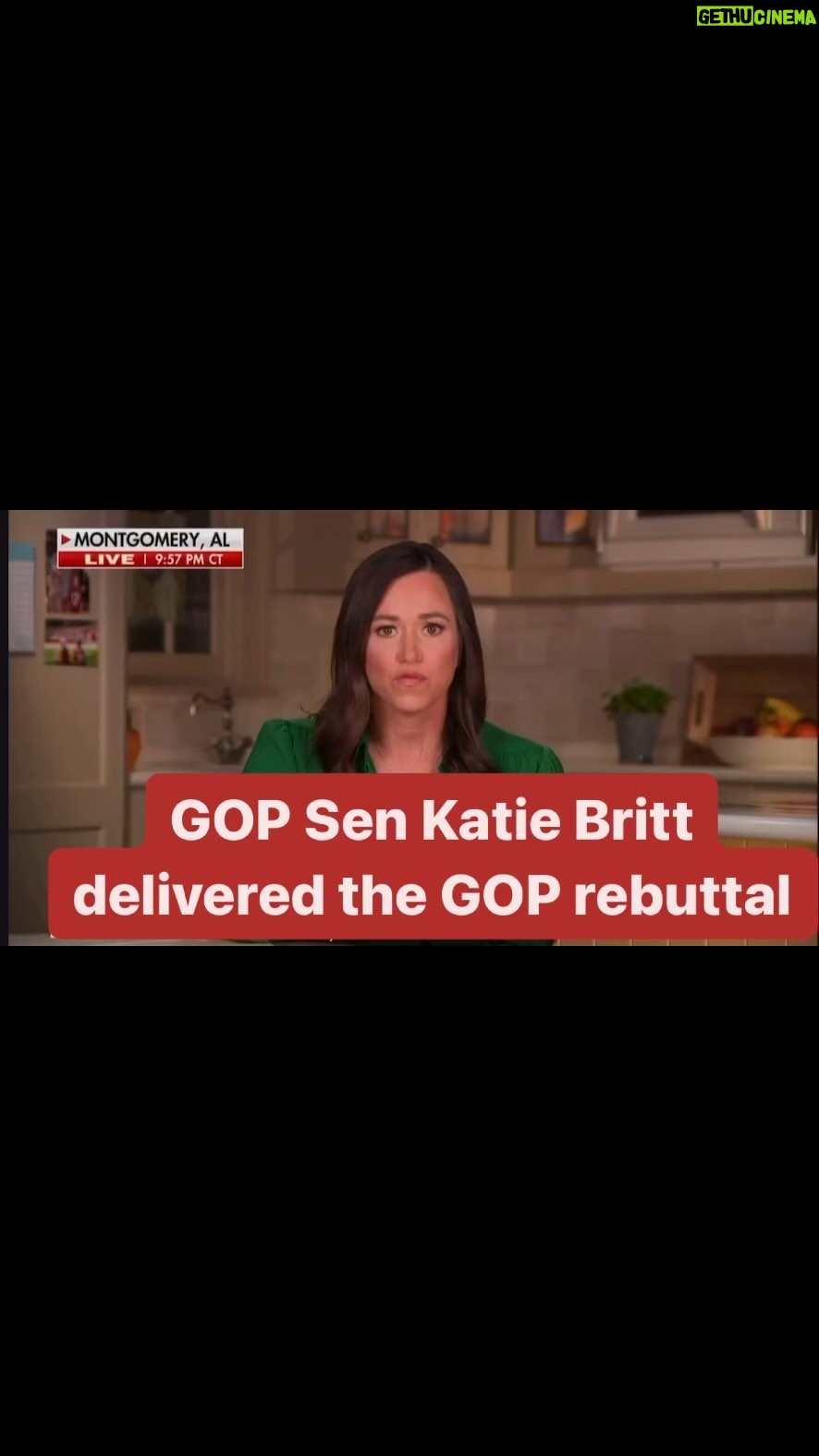 Jessica Yellin Instagram - @senkatiebritt is the new Senator from Alabama and a rising star in the GOP. She delivered the GOP rebuttal to the State of the Union. In rather dramatic fashion, she slammed Biden on the economy, the border, and framed her own story as one of progress for women rising to positions of power. The thing that’s got everyone talking is this: she made it to the U.S. Senate. So why’d she give this speech from the kitchen?