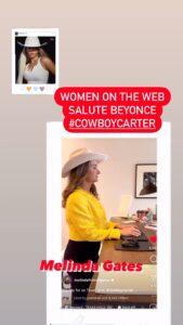 Jessica Yellin Instagram - “COWBOY CARTER” WINS RAVES, SPARKS DISCUSSION @Beyoncé today released her album “Cowboy Carter,” her country music debut that’s already garnering rave reviews and prompting cultural conversations about race and genre. When Beyoncé first announced she would release a country album, some were surprised by the departure from her typical pop and R&B sound. Country, in particular, has long been associated with whiteness — and sometimes specifically with anti-Black racism. At the same time, many country artists have achieved mainstream success by pivoting away from country into pop, hip hop, and other genres with Black origins. But critics are pointing out that country music, like most American music, has its roots in Black music — early influences included the blues, gospel music, and of course, the ubiquitous banjo, descended from West African instruments. And in a world where white artists often achieve success by appropriating Black musical styles, Beyoncé’s choice to reclaim country music feels especially resonant. Of course, the 27-track “Cowboy Carter” isn’t your average country album. Covering the Beatles’ “Blackbird,” reimagining Dolly Parton’s “Jolene,” interpolating the Beach Boys’ “Good Vibrations,” and even dipping into the 18th-century operatic aria “Caro Mio Ben,” Beyoncé broadens what country can be, with backup from established country legends and up-and-coming artists as well. Your thoughts on the album and reception? Among those saluting the album: @melindafrenchgates @hillaryclinton @mileycyrus @dollyparton Who did we miss? Please share in comments. - Written by Thalia Halloran #beyonce #jolene #texasholdem #cowboycarter #melindafrenchgates #hillaryclinton #mileycyrus #dollyparton #dolly #hrc #miley