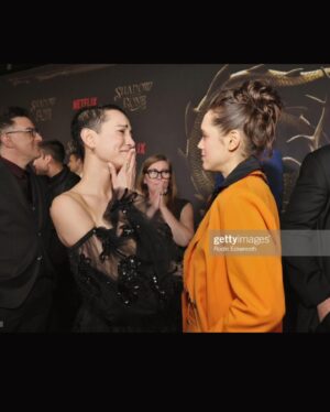 Jessie Mei Li Instagram - We’ve been bzzzzzy 🐝 season 2 press and premiere! Now this lil sensitive kitty gotta go to bed for a while…. Big kisses for @hollyevawhite @samuelpaulartist @maisonvalentino for making me look and feel like a bad bitch 🖤 ~ look at my gorgeous wives, WOMEN, the incredible s&b cast, our creators and their crows, press day lewks, and ofc missing the man himself @archierenaux3 🏹 repping the Mal buzzcut in your absence! Thank you every one for such a joyful night - not long now til March 16th 😈 xxxx