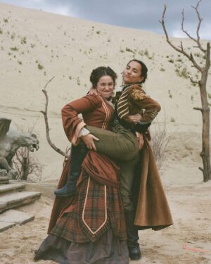 Jessie Mei Li Instagram - Bts from ep8 ☀️💛🥵 (let’s take a minute to appreciate tiny @amitasuman_ holding me on one leg)