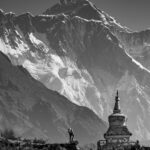 Jimmy Chin Instagram - New print now available in my Everest Limited Edition prints series. Link in bio. Himalayan Giants - @conrad_anker approaching the throne room of Everest and Lhotse in the Khumbu Valley.