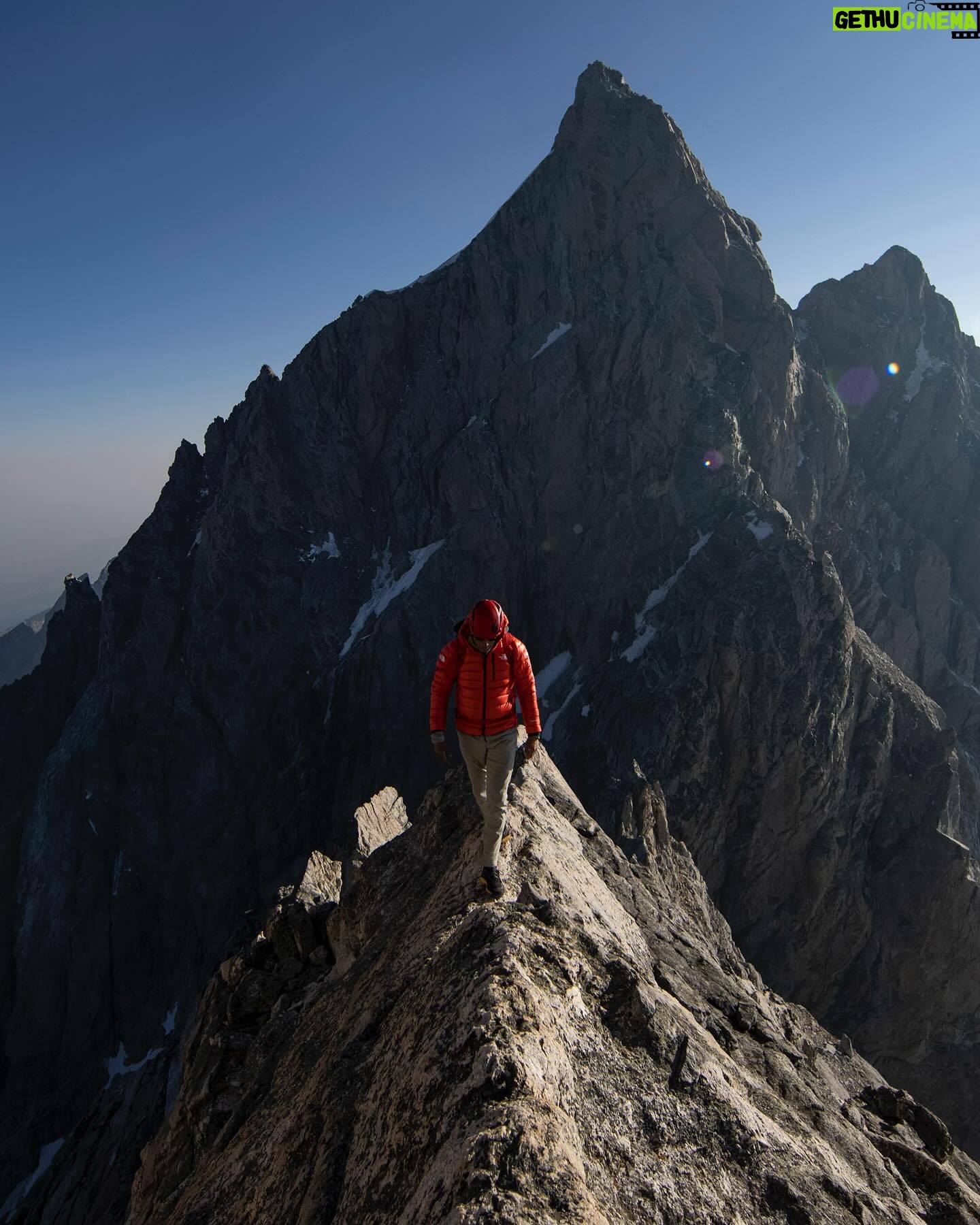 Jimmy Chin Instagram - “One of my favorite perspectives of the north face of the Grand Teton. Shot on Canon EOS R5 camera and EF 14mm f/2.8L II USM lens. @conrad_anker heading to the summit of Mount Owen.” - #CanonExplorerOfLight @jimmychin