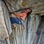 Jimmy Chin Instagram - This is what it looks like to try hard. @cedarwright giving it all on the Gravity Ceiling, Higher Cathedral, Yosemite.