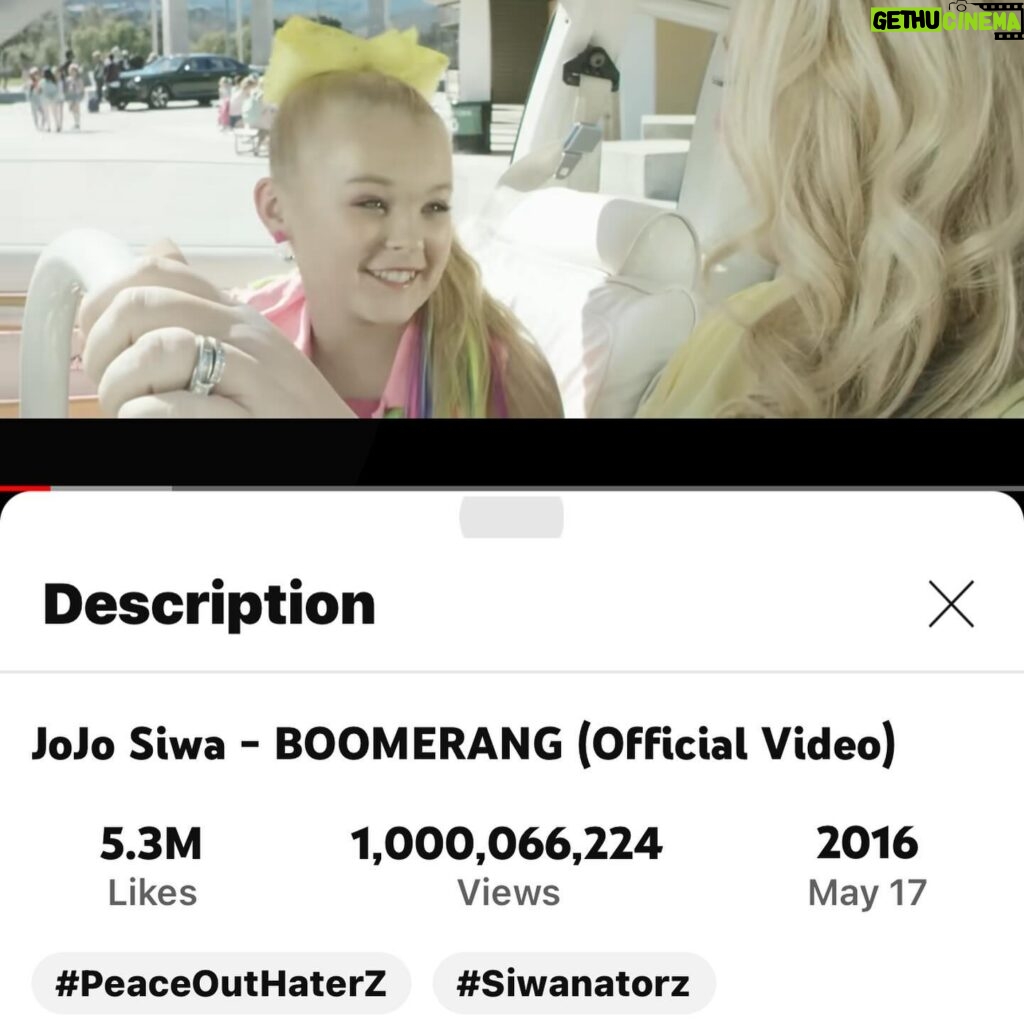 JoJo Siwa Instagram - 1,000,000,000🥹. What an insane feeling. Sharing some never before seen BTS from the set of boomerang (personally last slide is my favorite). That face is the opposite of how I’m feeling right now. I truly am so grateful for this song and music video for SO many reasons. I never expected this song to become what it has. The amount of people that tell me stories of how boomerang helps them get through different situations is crazy… kids in hospitals, kids in school, kids in life, and just people and life in general. This song is all about how you can come back from anything. I’m crying while writing this just thinking of the last eight years, all of the memories that I have had with this song, it truly blows my mind at what it’s become. There are so many people to thank, the team behind the music video, the team IN the music video, the team behind the song, the team behind me and of course all of the SIWANATORZ. I don’t let myself be proud of much, but this song and what it’s accomplished is something that I am SO proud of 12-year-old me for. She created this. 🙏🏼