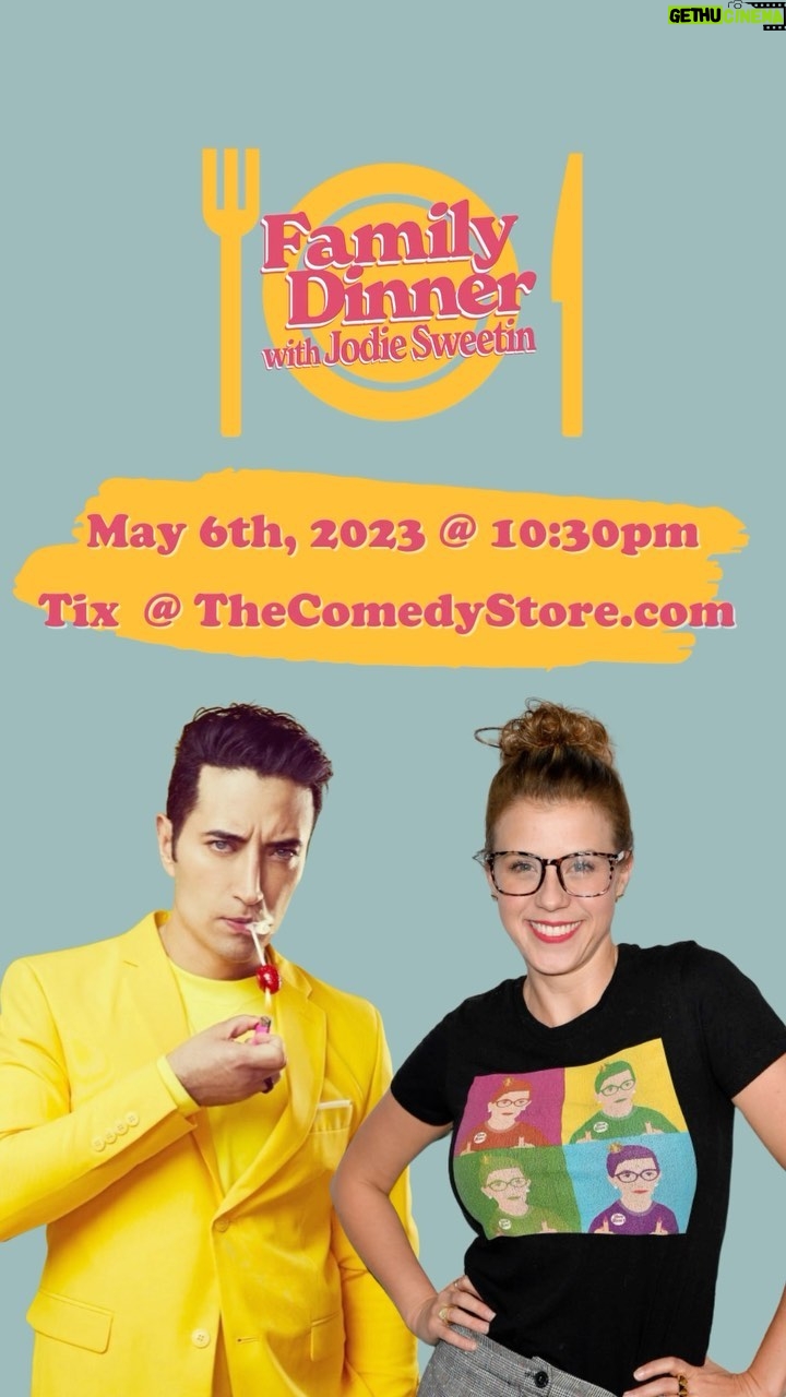 Jodie Sweetin Instagram - This Saturday, May 6th @ 10:30 pm join us in The Belly Room @TheComedyStore to have family dinner with the hilarious @air_stotle. Aristotle will be bringing something delicious to share along with laughs. You can get tickets right now at TheComedyStore.com. We’ve got a ⚠️ LOW TICKET WARNING ⚠️ & are going to sell out so get your tickets today.