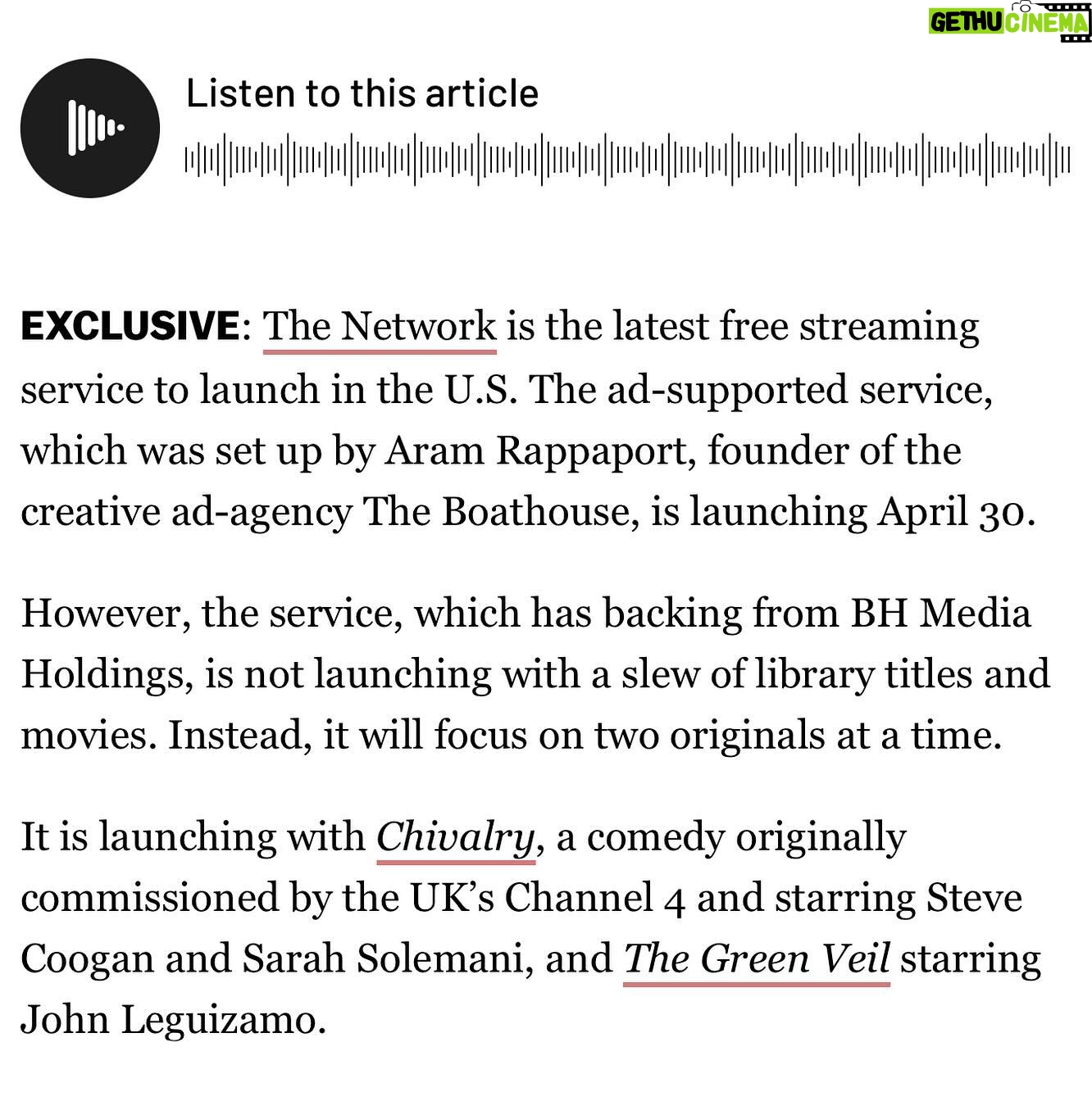 John Leguizamo Instagram - Check out the fantastic and free new streamer THE NETWORK, with curated content! My new show GREEN VEIL is airing on Tuesdays.