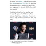 John Travolta Instagram - Congratulations Timothée! It’s great to have someone to share my box office record with. Sincerely, JT
