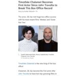 John Travolta Instagram - Congratulations Timothée! It’s great to have someone to share my box office record with. Sincerely, JT