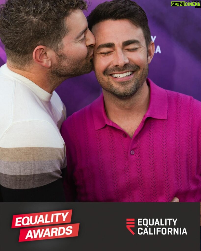 Jonathan Bennett Instagram - I’m a winner baby! It was so invigorating to be surrounded by the amazing tapestry of people at the Equality Awards last night for @eqca . Hearing about the work Equality California is doing for the LGBTQ community is humbling and inspiring. Thanks for this amazing honor of The Visibility Award, I don’t take it lightly. I know I was put on this earth to open the hearts and minds of people, through story telling. Visibility matters. I’m so inspired to keep pushing the needle forward by telling queer stories that people can relate to and be inspired by. And thanks to my ride or die @whatsupdanny for surprising me with the funniest heartfelt video during the show. You are my sis, sis. And thanks to my husband @jaymesv who puts up with my crazy brain of creativity when I wake up at 3 am and can get a story out of my brain, he lets me walk through the story beats and helps me flush it out so I can sleep. #teammate