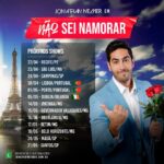 Jonathan Nemer Instagram - ESTÁ CHEGANDOOOO!!! Mais uma turnê internacional, começando com Portugal, indo pra Irlanda e depois Canadá! Tem algum amigo ou parente nesses países? Já marca eles nos comentários! Faltou algum país pra essa turnê passar? Qual? Escreva aí pra gente ver PRÓXIMOS SHOWS: 20/04 Salvador/BA ESGOTADO 22/04 Recife/PE 23/04 São Luis/MA 24/04 Campinas/SP 30/04 Lisboa/PORTUGAL 01/05 Porto/PORTUGAL 05/05 Dublin/IRLANDA 14/05 Ipatinga/MG 15/05 Governador Valadares/MG 16/05 Uberlândia/MG 17/05 Betim/MG 18/05 Belo Horizonte/MG 20/05 Mauá/SP 21/05 Santos/SP 22/05 Barueri/SP 31/05 Montreal/CANADÁ 03/06 Toronto/CANADÁ 05/06 Vancouver/CANADÁ 09/06 Calgary/CANADÁ 12/06 Brasília/DF 13/06 Goiânia/GO 14/06 Jataí/GO 16/06 São José dos Campos/SP 17/06 São José do Rio Preto/SP 18/06 Araçatuba/SP 19/06 Rio de Janeiro/RJ 20/06 Natal/RN 24/06 Londrina/PR 25/06 Maringá/PR 26/06 Ponta Grossa/PR 27/06 Curitiba/PR 29/06 Itajaí/SC 30/06 São José/SC 01/07 Joinville/SC 02/07 Porto Alegre/RS 03/07 Umuarama/PR 04/07 Cascavel/PR 05/07 Foz do Iguaçu/PR 10/07 Rondonópolis/MT 11/07 Cuiabá/MT 12/07 Porto Velho/RO 13/07 Manaus/AM INGRESSOS: jonathannemer.com.br