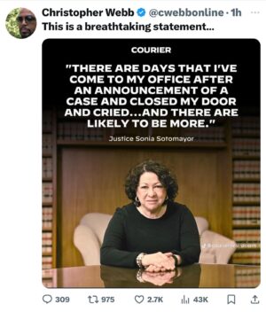 Joy Reid Instagram - #onthisday in 2009, President Obama nominated Sonia Sotomayor to the Supreme Court. This week she issued a terrifying warning about what the Court, packed by #leonardleo and #donaldtrump with six far right wing Christian nationalist justices, have planned for the rest of us. The courts are a voting issue. Hell they might be THE voting issue. And if Trump wins, Alito and Thomas will likely retire so Trump can replace them with 30 or 40 year old versions, which means we are trapped in this oncoming #handmaidstale likely for the rest of our lives. It’s time to wake up, #vote and #staywoke.