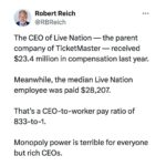 Joy Reid Instagram - Oligarchy is a mess right? . Repost from @rbreich • Monopolization is bad for consumers but it’s also bad for workers. Market concentration keeps wages down. And fewer competitors in any given industry means workers have fewer choices of whom to work for. This is the story of monopolization, folks. Corporate consolidation is bad news for everyone except the super-rich. It’s awful for consumers, workers, and the economy as a whole — and it’s driving the most extreme wealth imbalance in over a century.