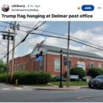 Joy Reid Instagram - What a time to be alive. Someone in the Albany area town of Delmar thought it wisdom to hoist a Trump 2024 campaign at the local post office. The flag hoist touched off a spicy @reddit conversation (filled with disgust for whoever did it) and now it seems the flag touting the man who called military veterans “losers and suckers” will come down. Go figure… From the local NBC affiliate: Delmar, NY (WRGB) — A new flag flown at the Delmar Post Office Monday morning. A third flag was added to the flag pole stationed outside government building: the American flag, followed by a POW flag, and finally a 2024 Donald Trump for President flag. A representative for the Postal Service says that the flag was not placed there by post office employees and “will be removed as soon as possible.” Police say they have reached out to the Office of the Postal Inspector, pending investigation.