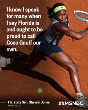 Joy Reid Instagram - Well done, @rondesantis … 
.
Repost from @msnbc
•
“Coco Gauff, the reigning U.S. Open champion who’s considered a favorite at the French Open tournament that begins this weekend, told The Associated Press in an interview that right now is ‘a crazy time to be a Floridian, especially a Black one at that,’” writes Florida state Sen. Shevrin Jones.

“As a state senator who represents Miami Gardens, Florida’s largest majority-Black city, I applaud Gauff for standing up and speaking out against the state’s open hostility toward Black Americans.”

“[Gov. Ron] DeSantis needs to own the fact that he’s the reason why prominent athletes, companies, civil rights organizations, current residents and visitors alike are declaring our state as unsafe and hostile to millions of Americans,” Jones writes. “Over the last five years, he and the Legislature he controls have led an aggressive assault on civil liberties and rights — putting Black Americans, the LGBTQ community, immigrants and women in the crosshairs.”

Click the link in bio to read more.