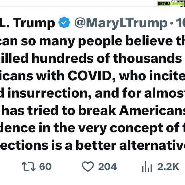 Joy Reid Instagram - @mary.l.trump on the mass trauma her uncle Donald, through his incompetent handling of the #covid pandemic and the cynicism of his #maga movement have exploited and weaponized in pursuit of permanent power.