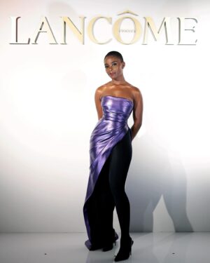 Joy Sunday Instagram - only the latest @laquan_smith for the latest @lancomeofficial girl ✨💜 

last night was magical. I’m so lucky to have shared this moment with my family. I’m grateful to all the spirits that made us feel at home. Thank you to Sheika for fixing my makeup every 3 seconds since I kept tearing up 🤣 and shoutout to the only @kamkorderz for making my mama radiant!

I know yall are tired of the novels, so I’ll keep it simple, beautiful. thank you. 🌹🤍

#lancome #makeupbysheiks #joysunday