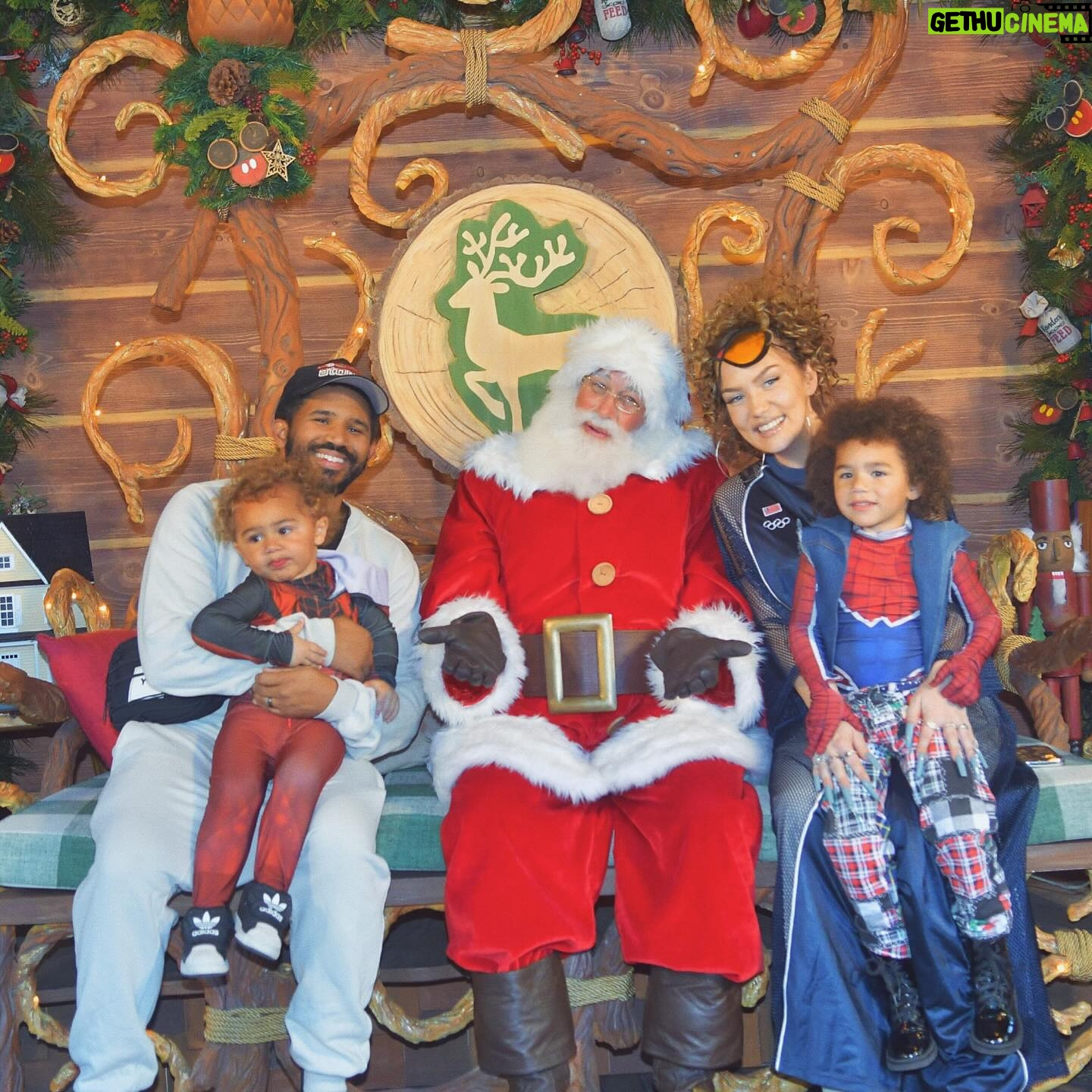 Jude Demorest Instagram - our first time meeting Santa… and Spider-Man… and Black Panther and Okeye… in the same day?! a VERY Merry Christmas to you and yours from me & mine.🤍🙏🤘🕸️❄️🎄👼🏽