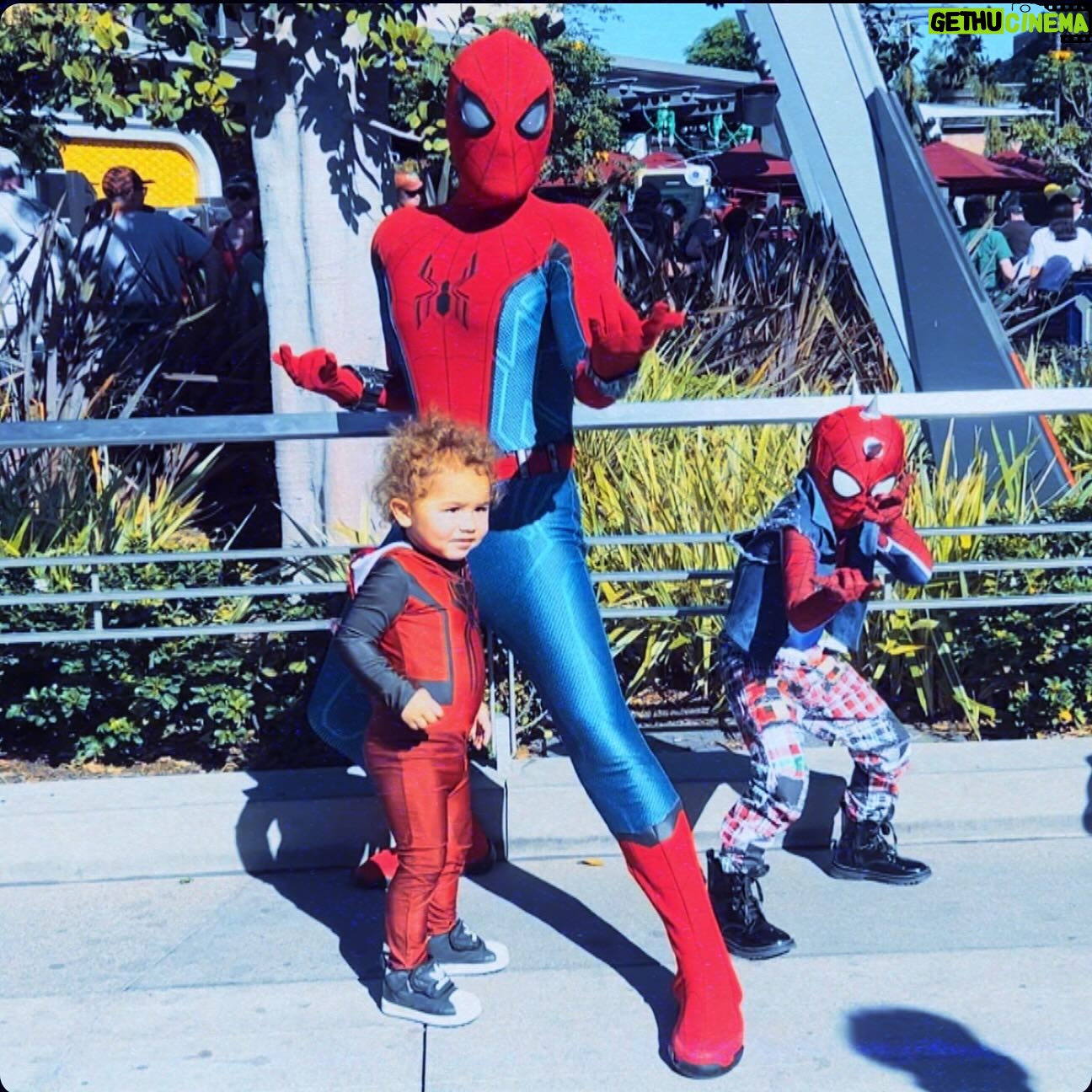 Jude Demorest Instagram - our first time meeting Santa… and Spider-Man… and Black Panther and Okeye… in the same day?! a VERY Merry Christmas to you and yours from me & mine.🤍🙏🤘🕸️❄️🎄👼🏽