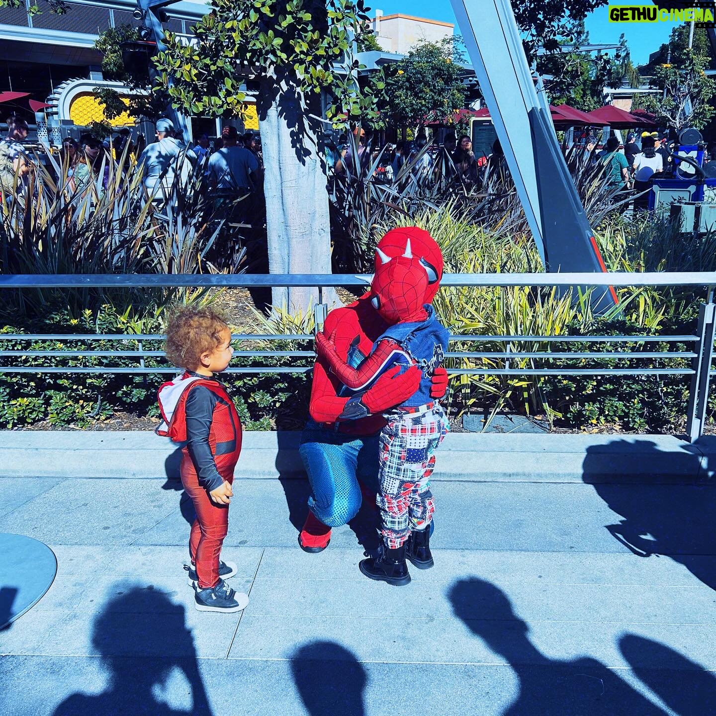 Jude Demorest Instagram - our first time meeting Santa… and Spider-Man… and Black Panther and Okeye… in the same day?! a VERY Merry Christmas to you and yours from me & mine.🤍🙏🤘🕸️❄️🎄👼🏽