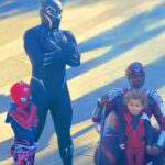 Jude Demorest Instagram - our first time meeting Santa… and Spider-Man… and Black Panther and Okeye… in the same day?! a VERY Merry Christmas to you and yours from me & mine.🤍🙏🤘🕸️❄️🎄👼🏽