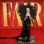 Julia Fox Instagram – Another ICONIC evening at the @vanityfair Oscar party!! Thank you @radhikajones and the whole team for having me again this year 🖤 🦢 I had such an amazing night I didn’t go to sleep til 4 and my call time was 7… hence why this post is coming a day late. Anyway swipe if you want to see what the dress was supposed to look like vs what it looked like on the carpet lol 🤦‍♀️😭