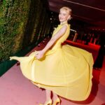 Julia Garner Instagram - Thank you Academy Museum of Motion Pictures for letting me twirl into your dazzling event. Such a beautiful and inspiring evening. Also, big thank you @31philliplim for this bright and happy dress. Thank you @tiffanyandco for the most insanely gorgeous jewels. What a night! X @theacademy 💛💛💛 #birdonarock