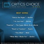 Julia Michaels Instagram - CRITICS CHOICE AWARDS!!! Wow wow wow. Thank you to everyone that voted for “this wish” ! This is my first ever CCA nom and it’s for a song that is so near and dear to my and @thebenjaminrice hearts. AND to be nominated with some of my friends?! Ugh, So cool. Special thank you to @arianadebose for singing this song with so much depth and emotion, to Dave Metzger for the most spectacular string arrangements and the entire cast and crew that believed in us to make the music for @disneywishmovie 🥹❤️ Lastly of course, thank you thank you thank you @criticschoice !! None of this feels like real life still ❤️