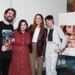 Julianne Moore Instagram - Kristen Stewart with Julianne Moore, Samy Burch and Alex Mechanik at a special screening of MAY DECEMBER. 📸: Getty Images
