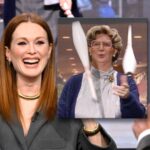 Julianne Moore Instagram - What’s Behind Me? with @juliannemoore: Mrs. Doubtfire juggling bowling pins outside a Hot Topic. #FallonTonight