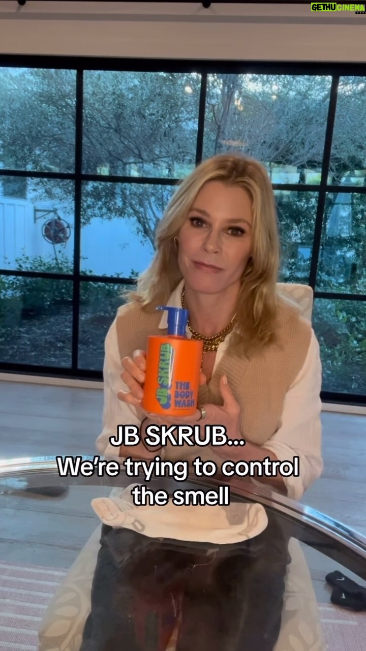 Julie Bowen Instagram - Trying to control the smell because we’ll never control the chaos. . . . . . . . . . #jbskrub #teenskincare #tweenskincare #teens #tweens #boymom #parents #chaotic #teenagers #bodywash #skincare #skincareforteens